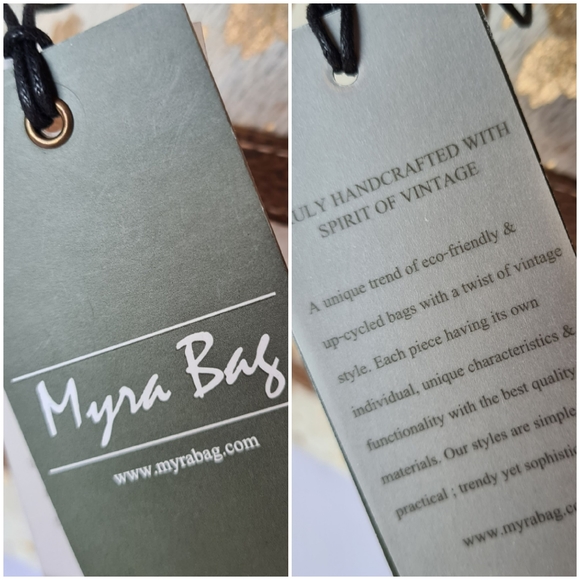 Myra Bag Leather Cotton Carve Gold Tan Cream Unique Medium Tote Bag Handbag - Picture 12 of 16